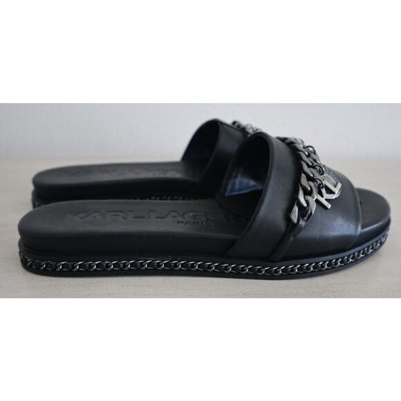 Karl Lagerfeld Women's Sz 8M Black Basia Charm/K23 Slide Sandals - Picture 6 of 9